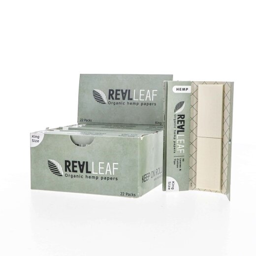 Real Leaf Rolling Papers King Size - Hemp + Tips - Box (22 units)