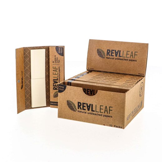 Real Leaf Rolling Papers King Size - Unbleached + Tips - Box (22 units)