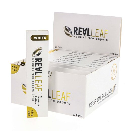 Real Leaf Rolling Papers King Size -White + Tips - Box (22 units)